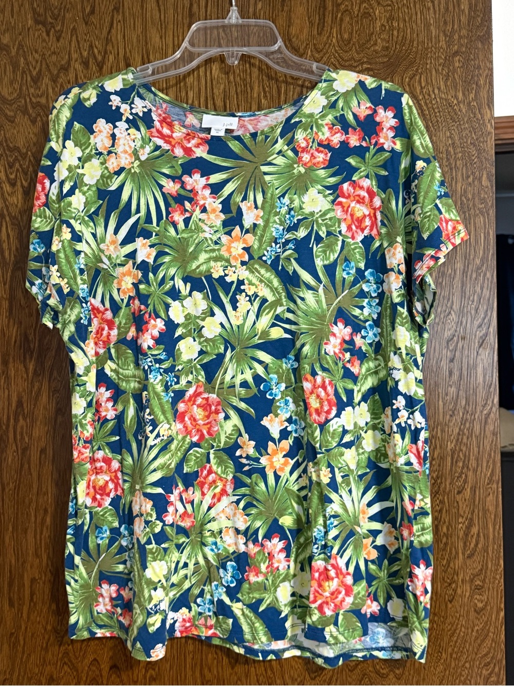 J. Jill Navy Tropical Floral Short Sleeve Tee